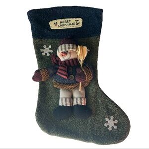 3D Plush Snowman Christmas Stocking Blue/green 17”x10” Holiday Decor Winter